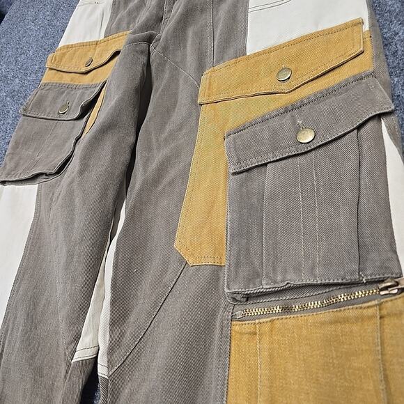 Oli & Hali Patchwork Paperbag Cargo Pants M Boho Utility Earthy Mineral Wash - Picture 8 of 16